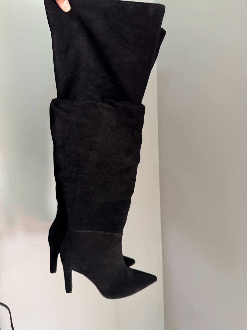 Women’s Black Over-the-Knee Pointed Toe Heel Boots